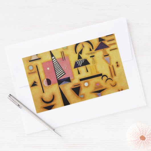 Kandinsky抽象芸術決定的なピンク幾何学図形 長方形シール (封筒)