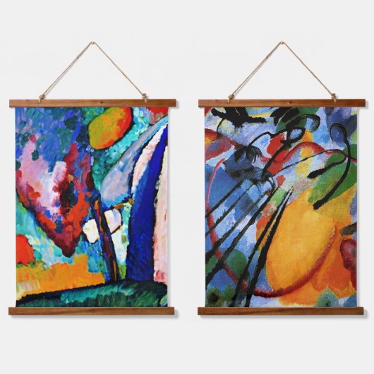 Kandinsky – 有名な2つのカラフル抽象芸術絵画 吊り下げ型タペストリー (ダブル)