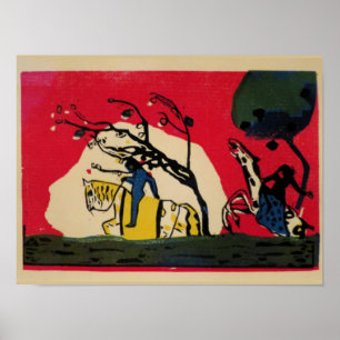 Kandinsky – 赤い背景に対する2人のライダー ポスター