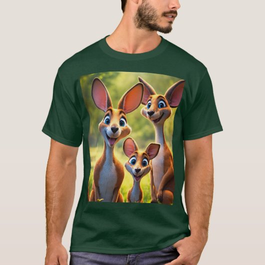 Kangarooおもしろいファミリー:漫画のスマイルと笑い Tシャツ (正面)