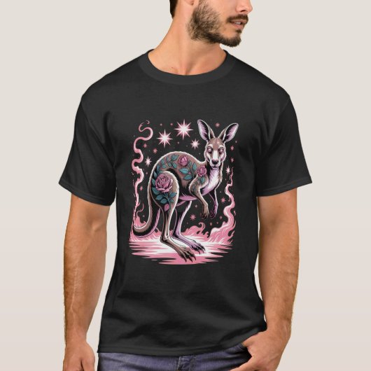 Kangaroo Animal Art Portrait Wildlife Nature Walla Tシャツ (正面)