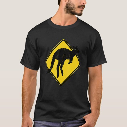 Kangaroo Australia Road Sign Kangaroo Crossing Tシャツ (正面)