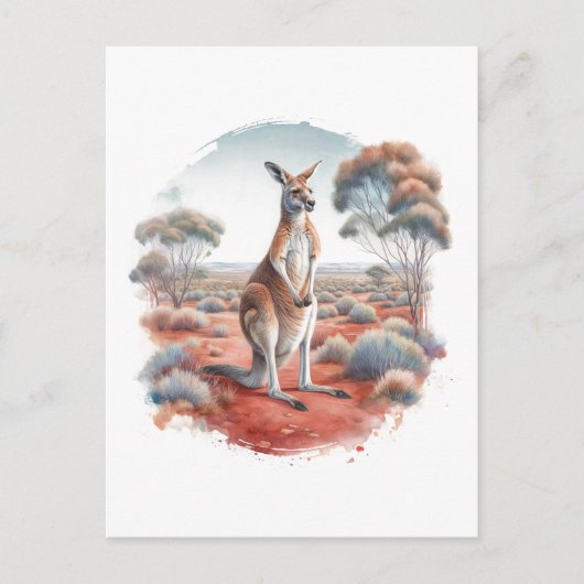 Kangaroo Australian Outback Watercolor Postcard ポストカード (正面)