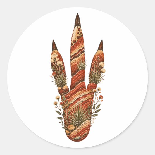 Kangaroo Botanical Footprint Nature Sticker ラウンドシール (正面)