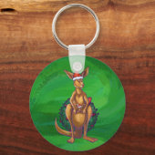 Kangaroo Christmas on Painted Green Back キーホルダー (正面)
