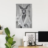 Kangaroo in Bathrobe Print, Funny Animal Bathroom ポスター (ホームオフィス)