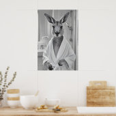 Kangaroo in Bathrobe Print, Funny Animal Bathroom ポスター (キッチン)