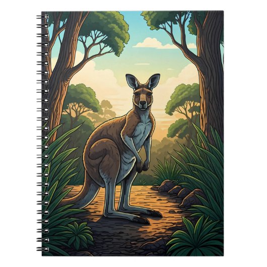 Kangaroo in Sunlit Forest ノートブック (正面)