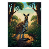 Kangaroo in Sunlit Forest ポスター (正面)