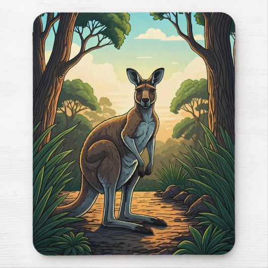 Kangaroo in Sunlit Forest マウスパッド (正面)