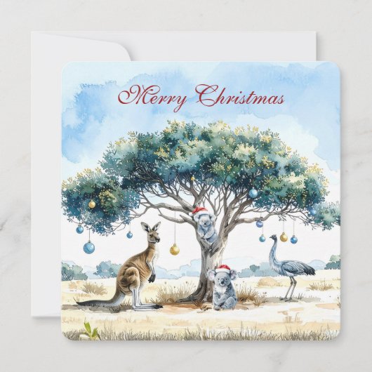 Kangaroo Koalas Emu Christmas Gumtree Baubles シーズンカード (正面)