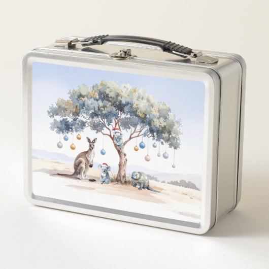 Kangaroo Koalas Platypus Christmas Gumtree Baubles メタルランチボックス (正面)