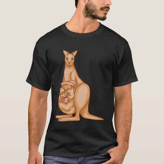 kangaroo mother with family for men women children tシャツ (正面)