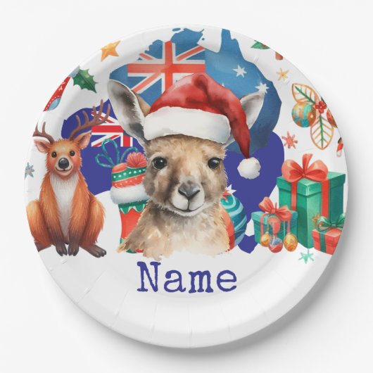 Kangaroo on Australia Flag  ペーパープレート (正面)