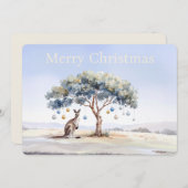 Kangaroo under gumtree with Christmas baubles シーズンカード (正面/裏面)