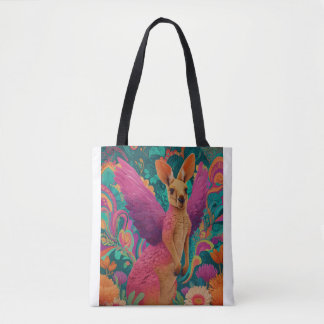 Kangourou ailé aux plumes roses トートバッグ