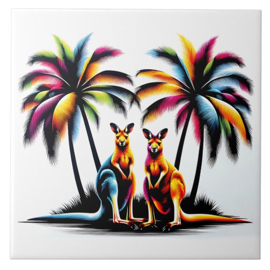 Kängurus unter Palmen in Australien タイル (正面)