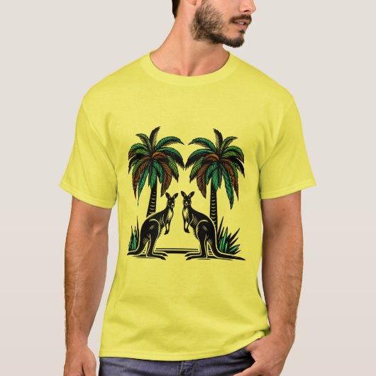 Kängurus unter Palmen in Australien Tシャツ (正面)