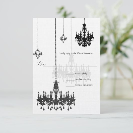 Kanji for Love 7ブラックシャンデリア結婚式RSVP 出欠カード (スタンド正面)