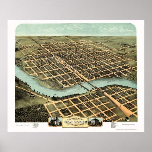 Kankakee, IL Panoramic Map - 1869 ポスター (正面)