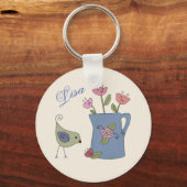 Kanne mit Vogel personalisiert キーホルダー (正面)