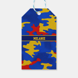 Kansas Blue Red Yellow Vibrant Camo Pattern ギフトタグ