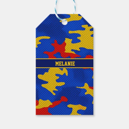Kansas Blue Red Yellow Vibrant Camo Pattern ギフトタグ (正面)