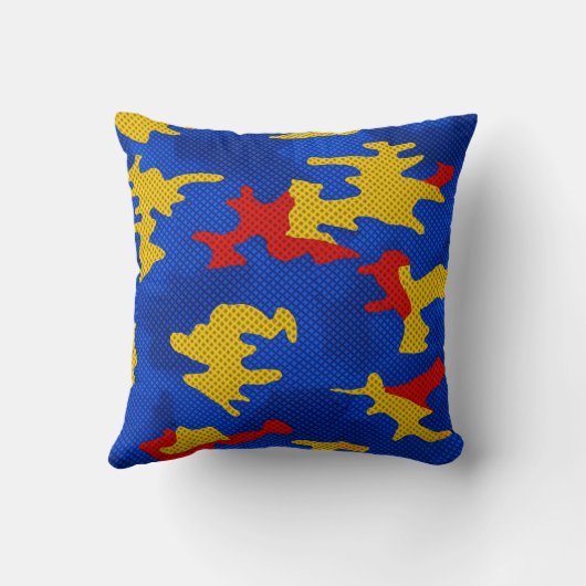 Kansas Blue Red Yellow Vibrant Camo Pattern クッション (裏面)