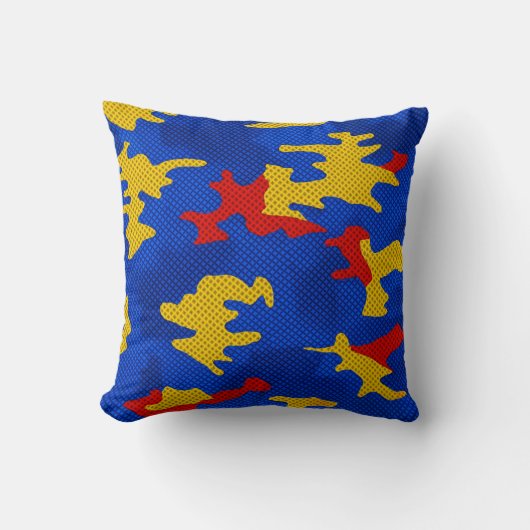 Kansas Blue Red Yellow Vibrant Camo Pattern クッション (正面)