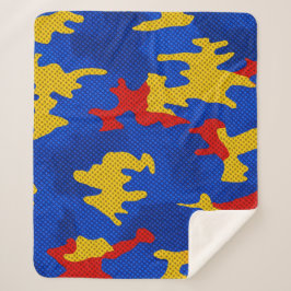 Kansas Blue Red Yellow Vibrant Camo Pattern シェルパブランケット