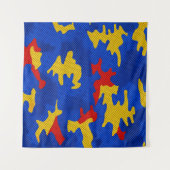 Kansas Blue Red Yellow Vibrant Camo Pattern タペストリー (正面(横))