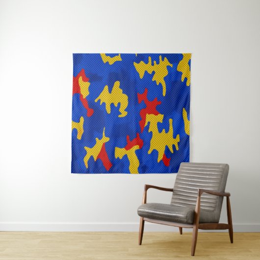 Kansas Blue Red Yellow Vibrant Camo Pattern タペストリー (インサイチュ(横))