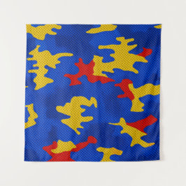 Kansas Blue Red Yellow Vibrant Camo Pattern タペストリー