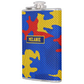 Kansas Blue Red Yellow Vibrant Camo Pattern フラスク (左)