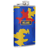 Kansas Blue Red Yellow Vibrant Camo Pattern フラスク (右)