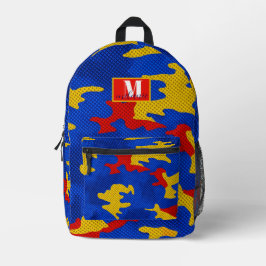 Kansas Blue Red Yellow Vibrant Camo Pattern プリントバックパック