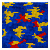 Kansas Blue Red Yellow Vibrant Camo Pattern ポスター (正面)