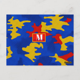 Kansas Blue Red Yellow Vibrant Camo Pattern ポストカード