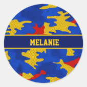 Kansas Blue Red Yellow Vibrant Camo Pattern ラウンドシール (正面)