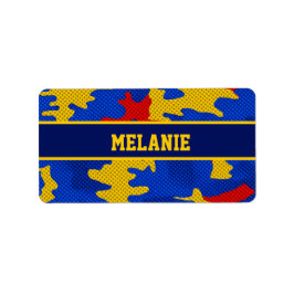 Kansas Blue Red Yellow Vibrant Camo Pattern ラベル