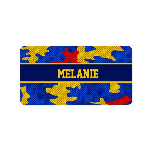 Kansas Blue Red Yellow Vibrant Camo Pattern ラベル (正面)