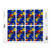 Kansas Blue Red Yellow Vibrant Camo Pattern ラベル (フルシート)