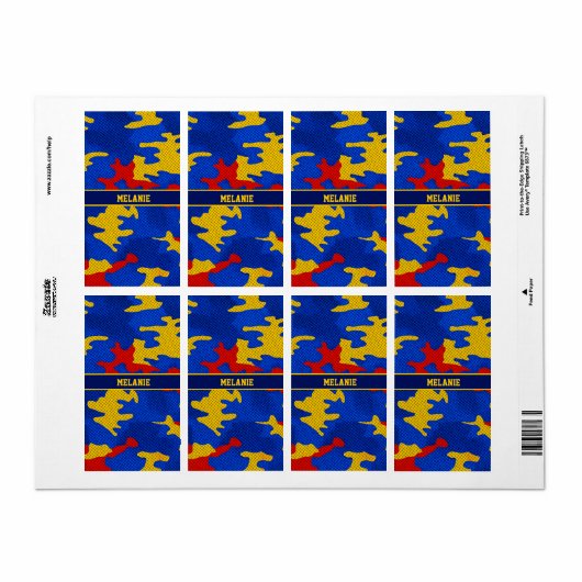 Kansas Blue Red Yellow Vibrant Camo Pattern ラベル (フルシート)