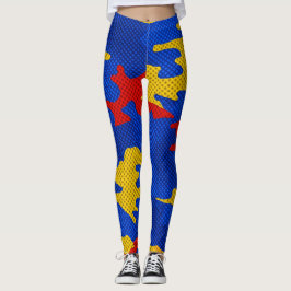 Kansas Blue Red Yellow Vibrant Camo Pattern レギンス