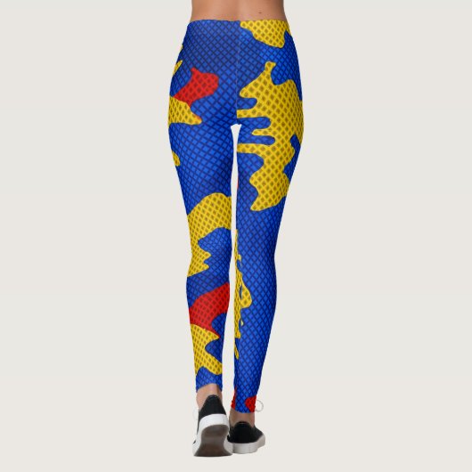 Kansas Blue Red Yellow Vibrant Camo Pattern レギンス (裏面)
