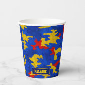 Kansas Blue Red Yellow Vibrant Camo Pattern 紙コップ (正面)