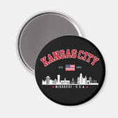 Kansas City Flag & Skyline Design | Cool Midwest マグネット (正面/裏面)