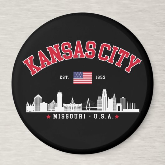Kansas City Flag & Skyline Design | Cool Midwest マグネット