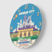 Kansas City Missouri Art Deco Travel Poster  ラージ壁時計 (傾斜)