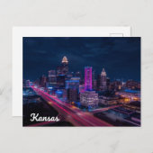 Kansas City Missouri Skyline Night ポストカード (正面/裏面)